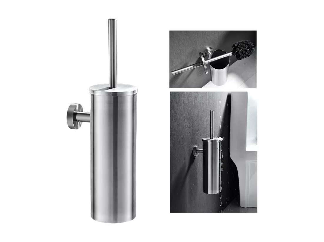 AuraLum Max Brosse de Toilette élégante en Acier Inox Ensemble Brosse WC à Manche Long avec Support Hygiénique pour Salle de Bain,EU Modèle