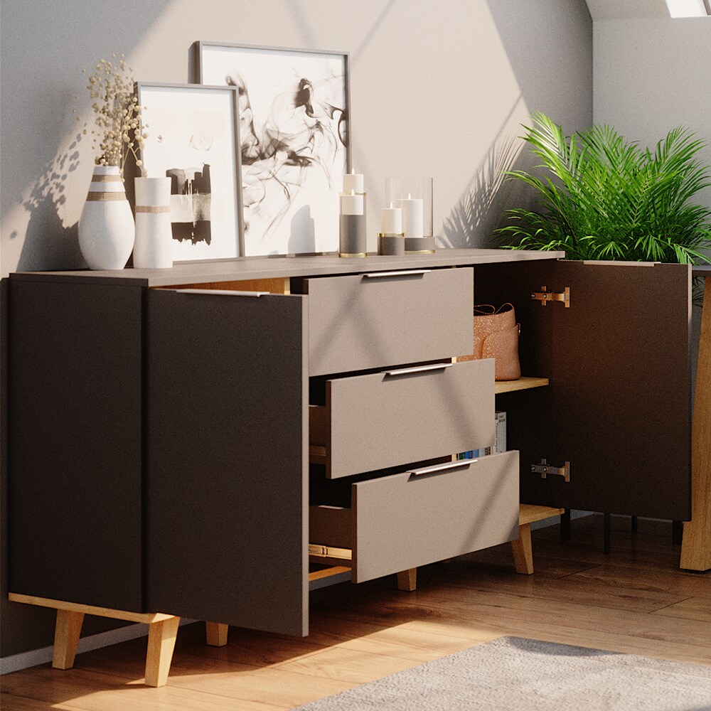 Vicco Sideboard Kommode Wohnwand Neptune Anthrazit Eiche Ablage Türe Schublade
