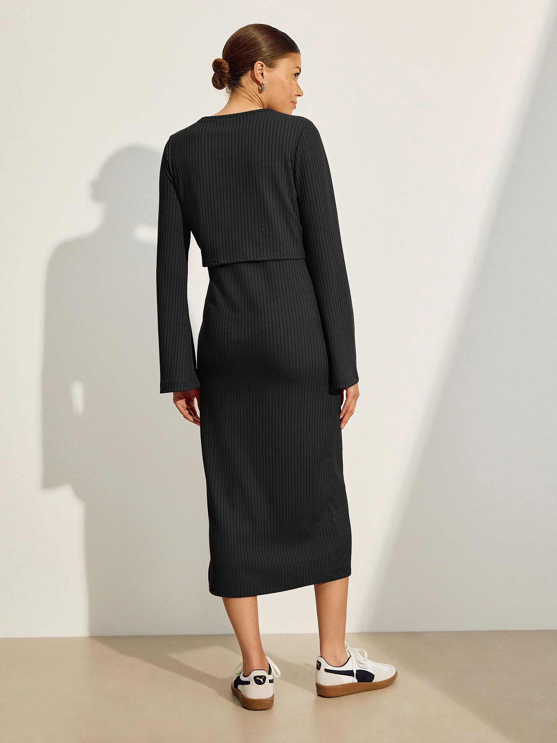 Zwart - Maternity Long Sleeve Nursing Shelf Dress