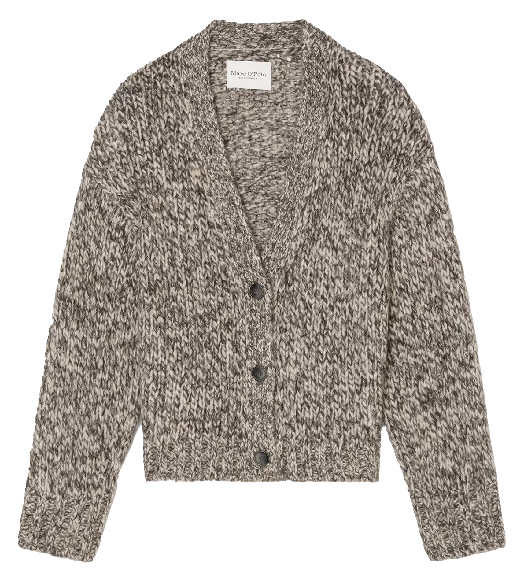 Cardigan col V en laine et en coton mélangés | Marron