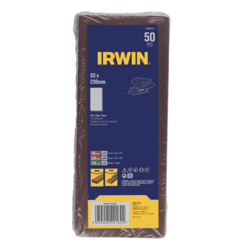 Irwin schuurvel 230 x 93 mm K60/K100/K150 voor klembevestiging, zonder perforatie, 50 stuks.