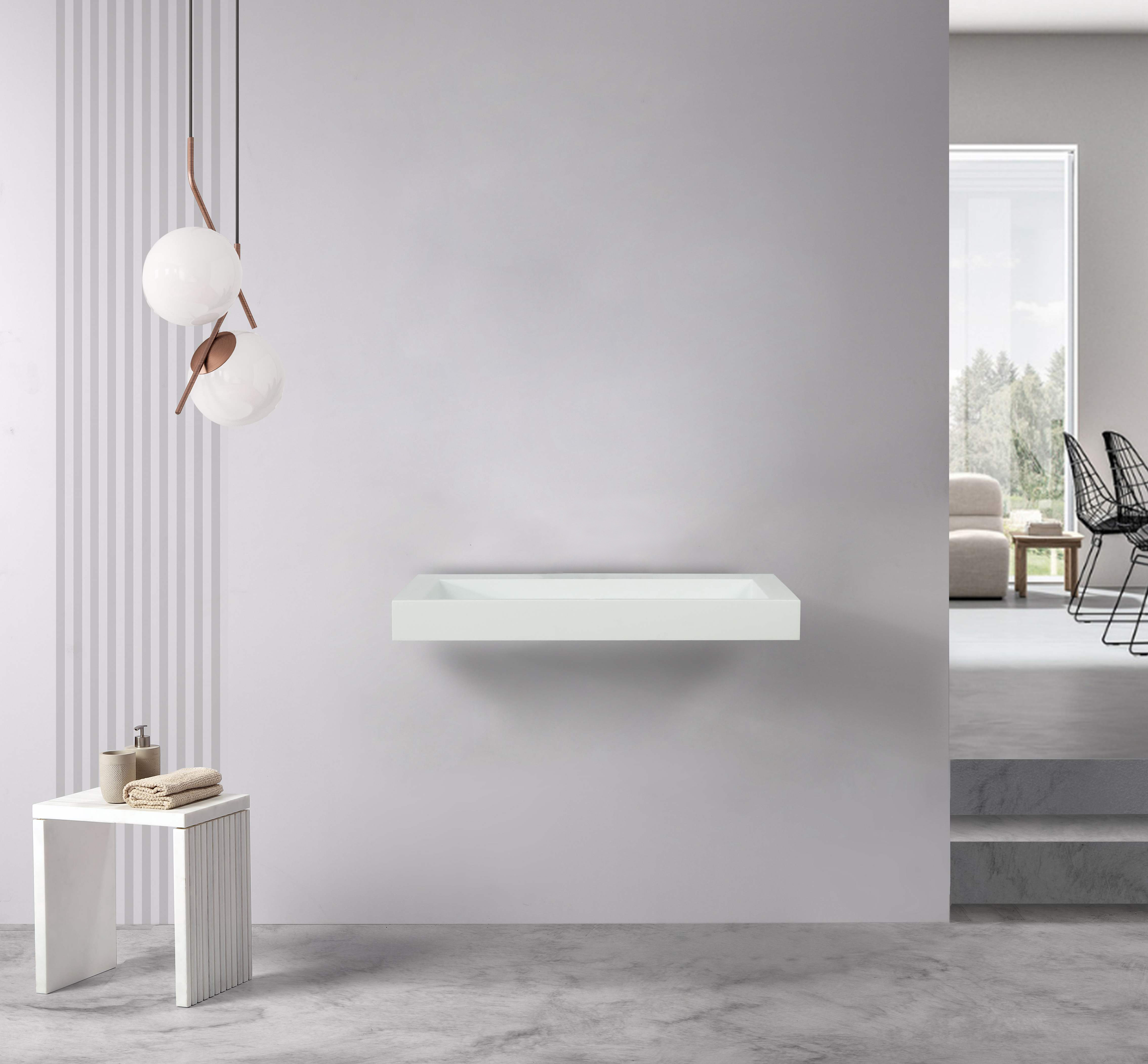 Saniclear Hoya solid surface wastafel 80x45,5cm zonder kraangat mat wit