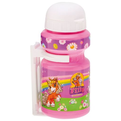 Bidón Potranca Unicornio Con Soporte, Violeta, Tapa Blanca 300 Ml