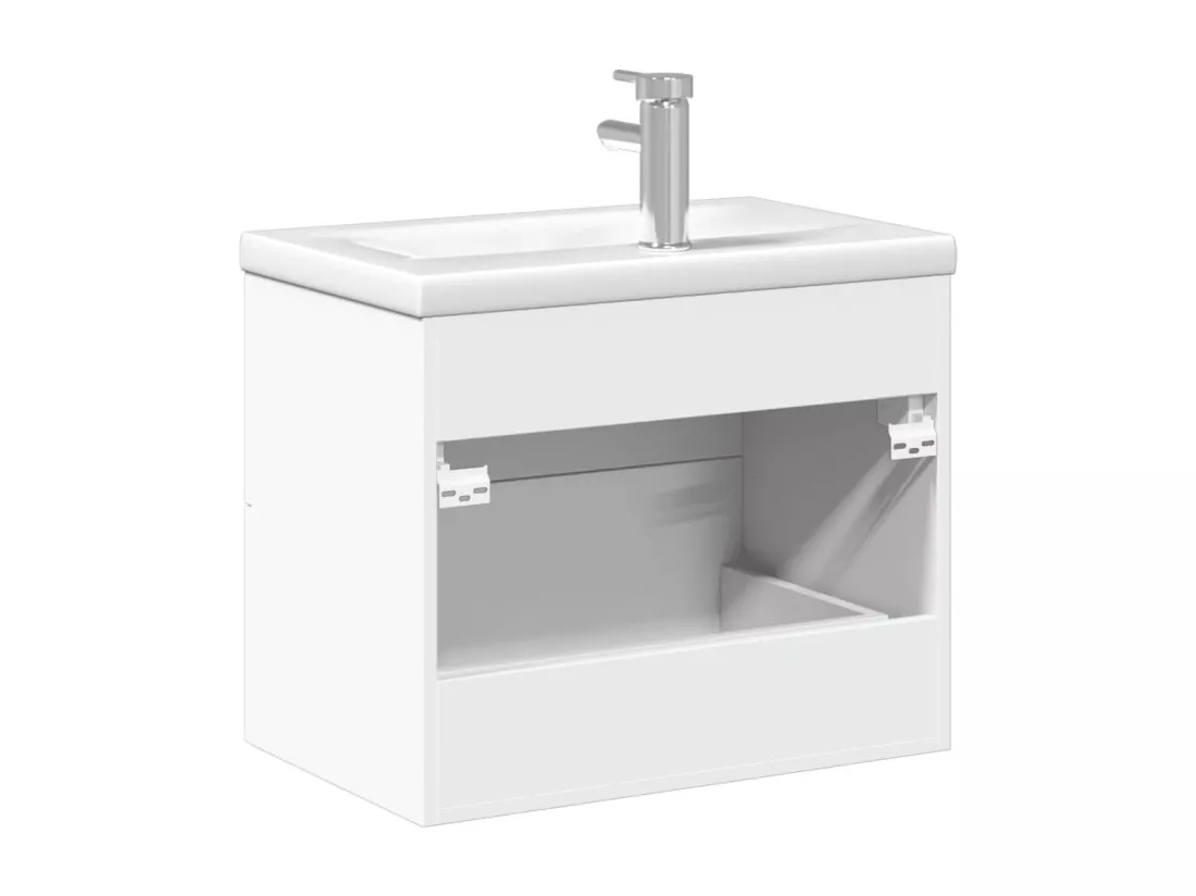 Armoire lavabo de salle de bain avec bassin intégré blanc