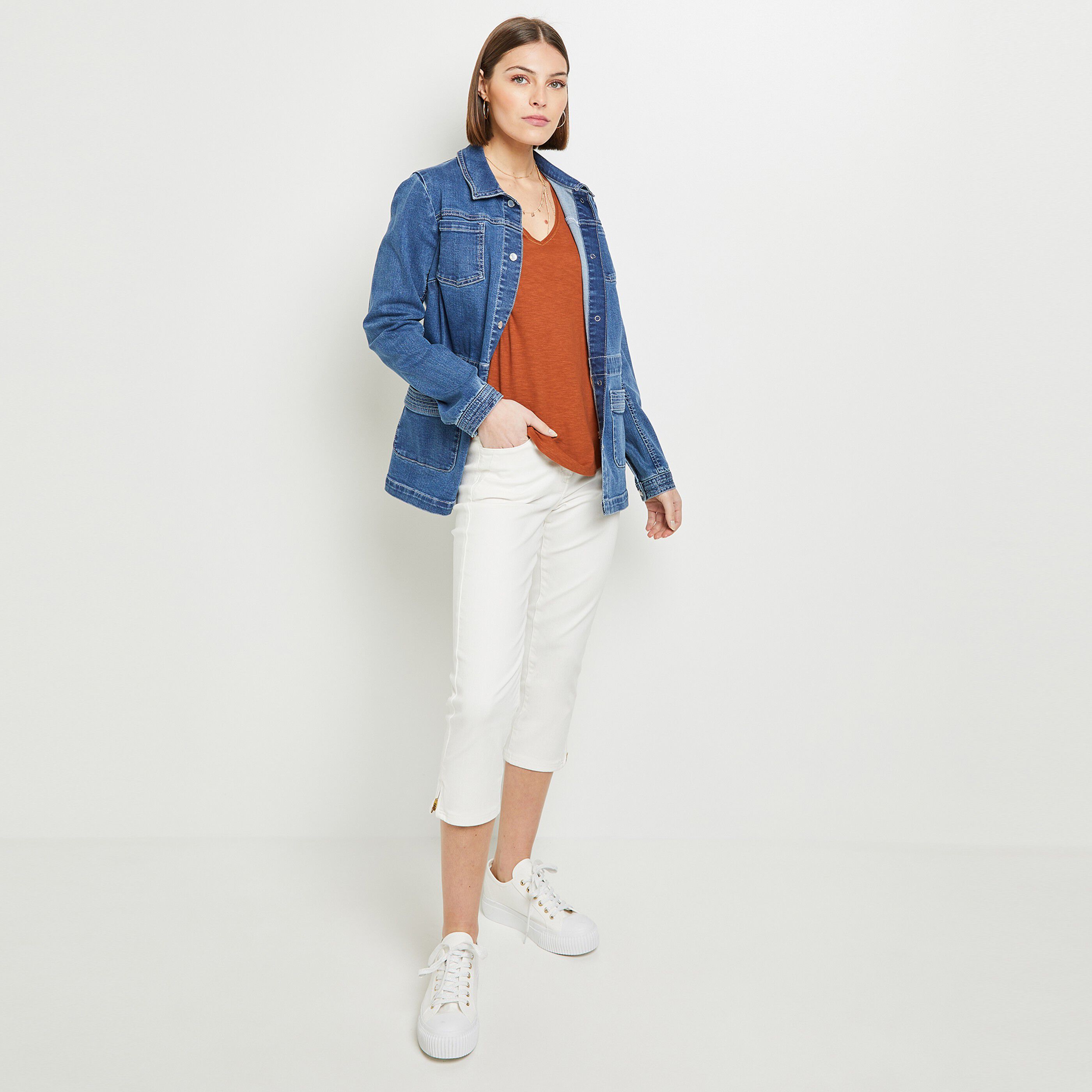 T-shirt manches courtes V femme - MARRON