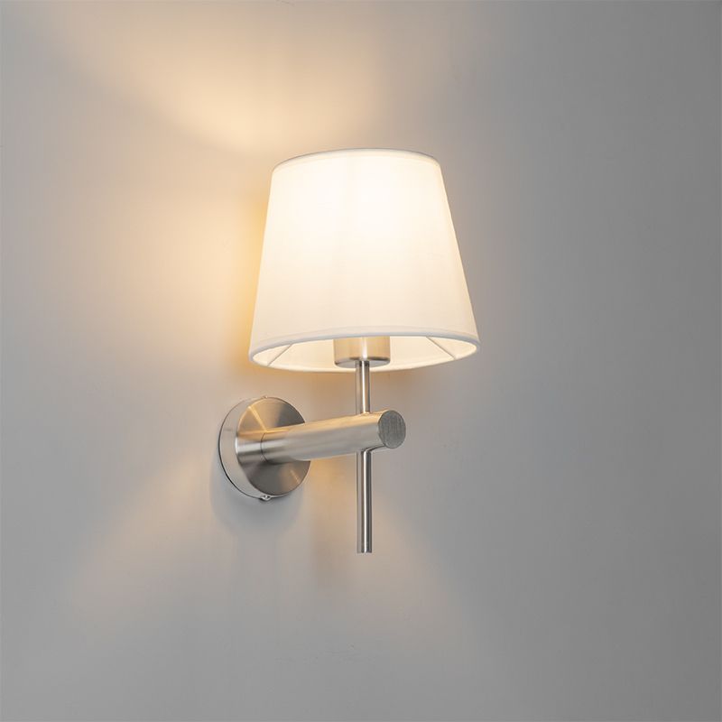 Moderne wandlamp staal met witte kap - Pluk