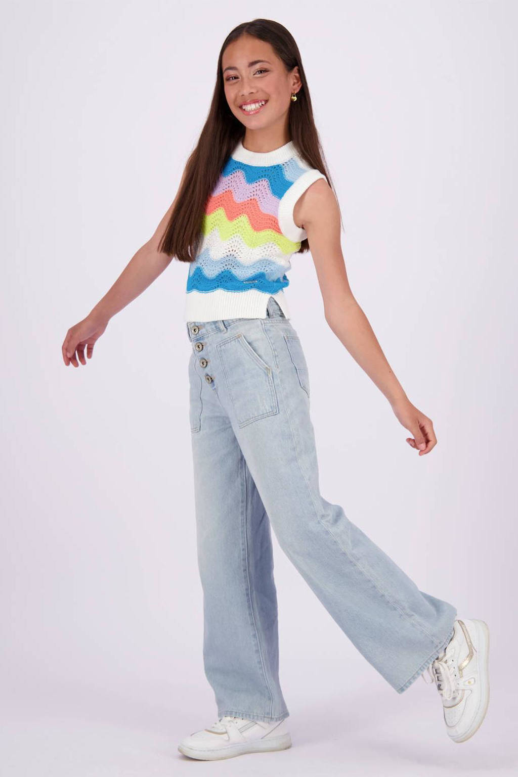 Vingino gebreide spencer blauw/offwhite/geel