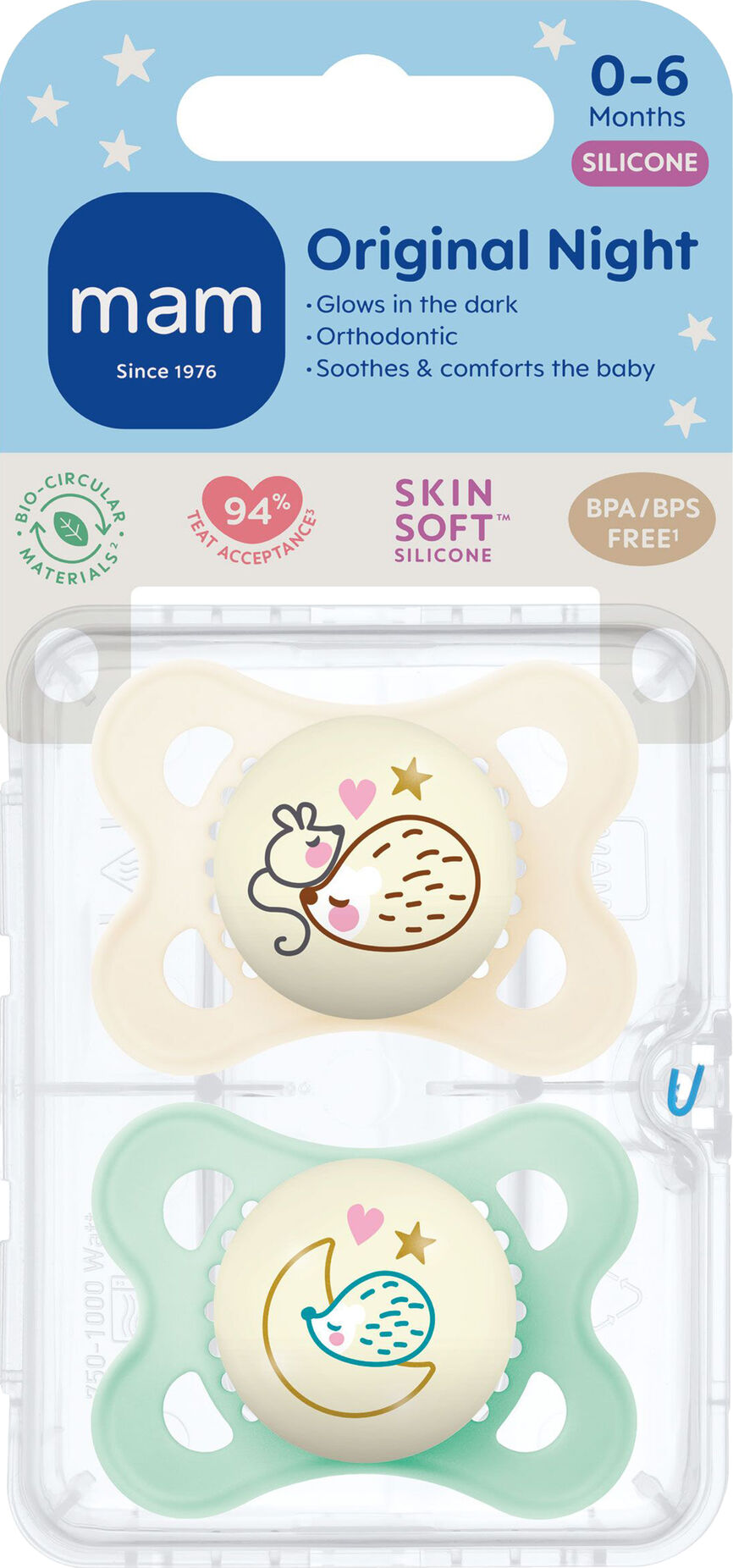 Mam Original Night silicone neutral 0-6mnd 2 stk