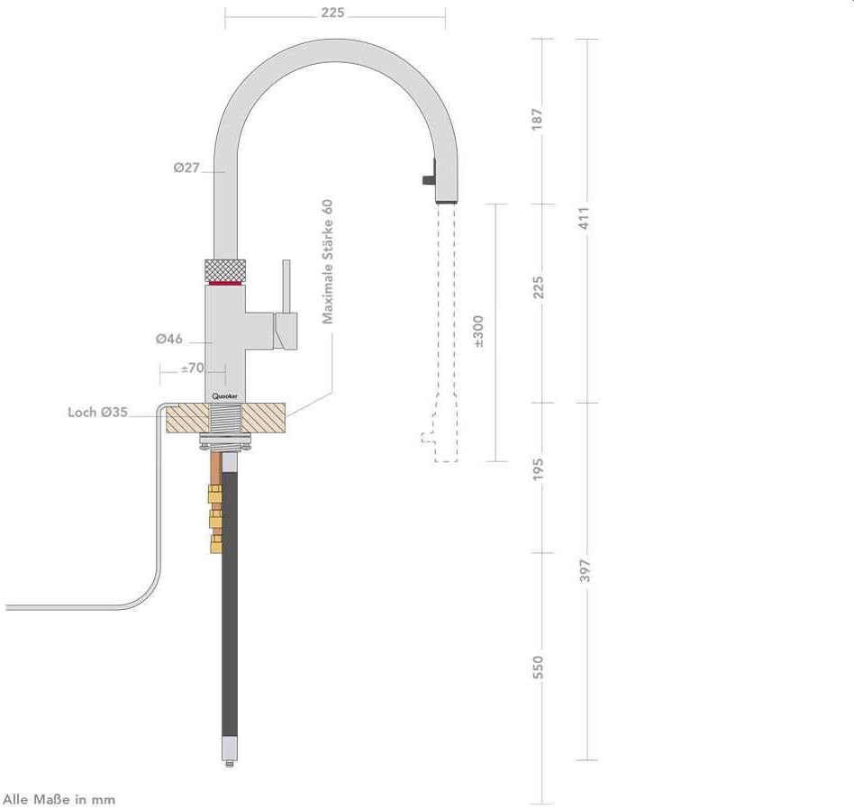 Quooker COMBI+ 2.2 E & CUBE | Flex CHR (verchromt glänzend) Kochend-Wasserhahn