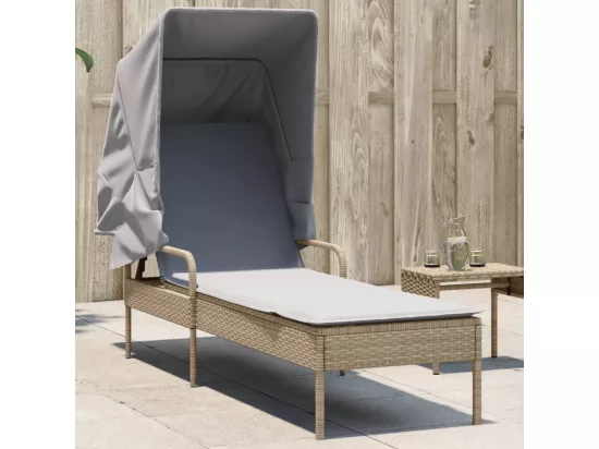 Chaise longue avec auvent beige résine tressée