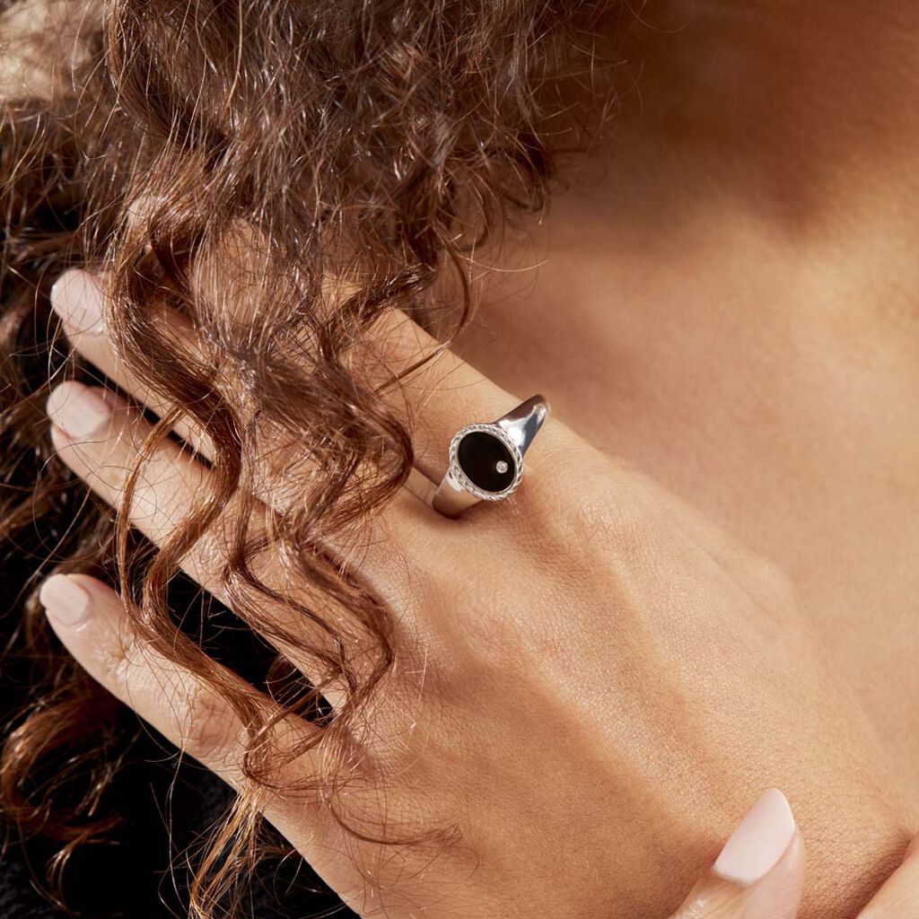 Bague Argent Blanc Lugus Email Et Oxyde De Zirconium