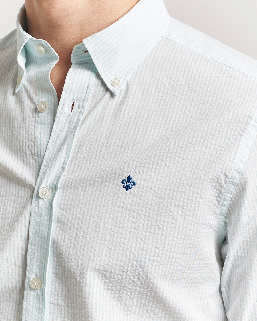 Morris Slim Fit Striped Seersucker Shirt Turquoise
