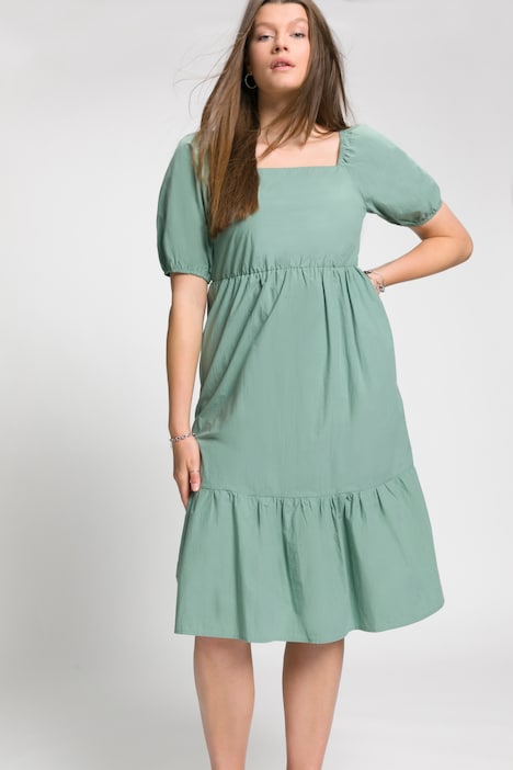 Midikleid, A-Line, Carree-Ausschnitt, Volant, Halbarm