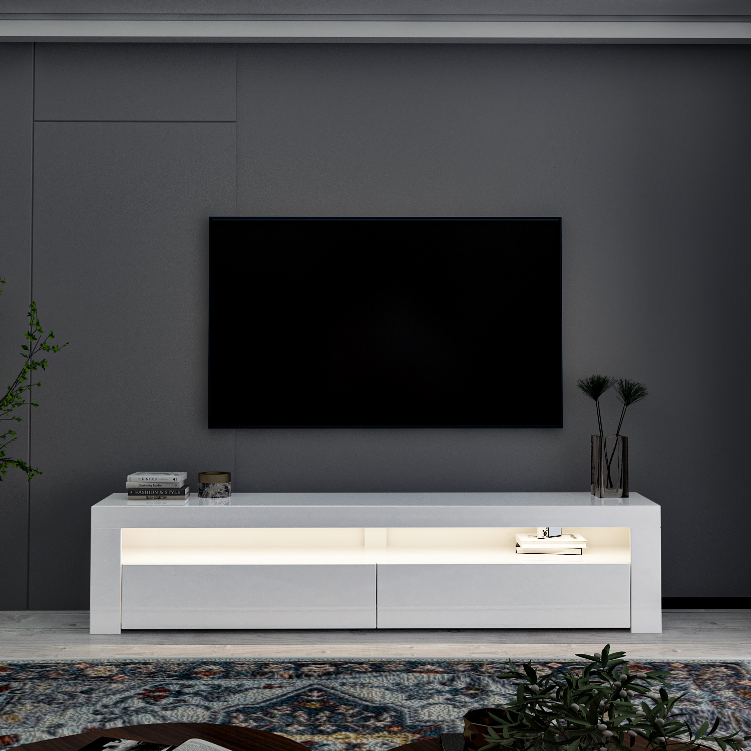 TV-Lowboard - weiß - mit LED-Beleuchtung