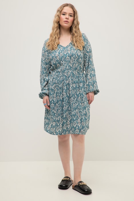 Minikleid, A-Line, Tribal Print, V-Ausschnitt, Langarm