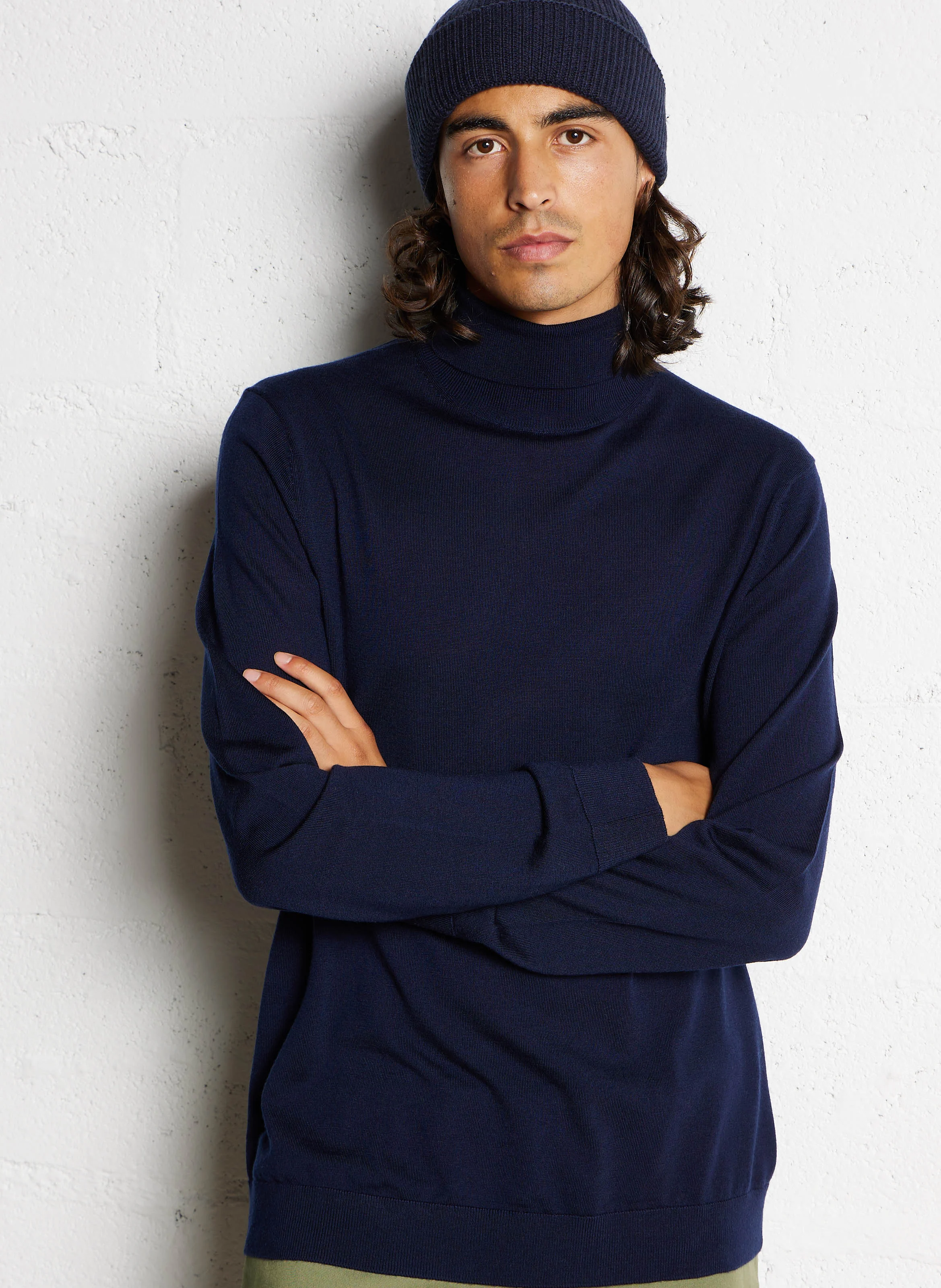 TRAY - Col roulé regular-fit en laine mérinos | Bleu