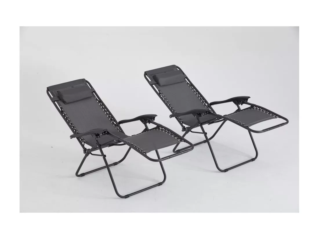 Lot de 2 transats de jardin inclinable noir/gris MANIHI
