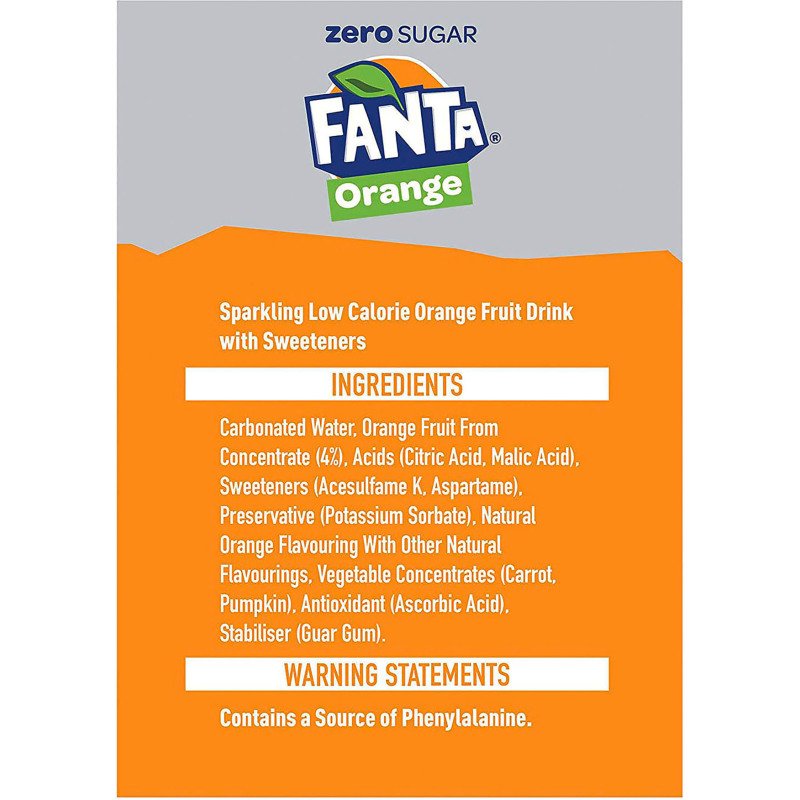 Fanta orange Zero  33 cl - 24 canettes