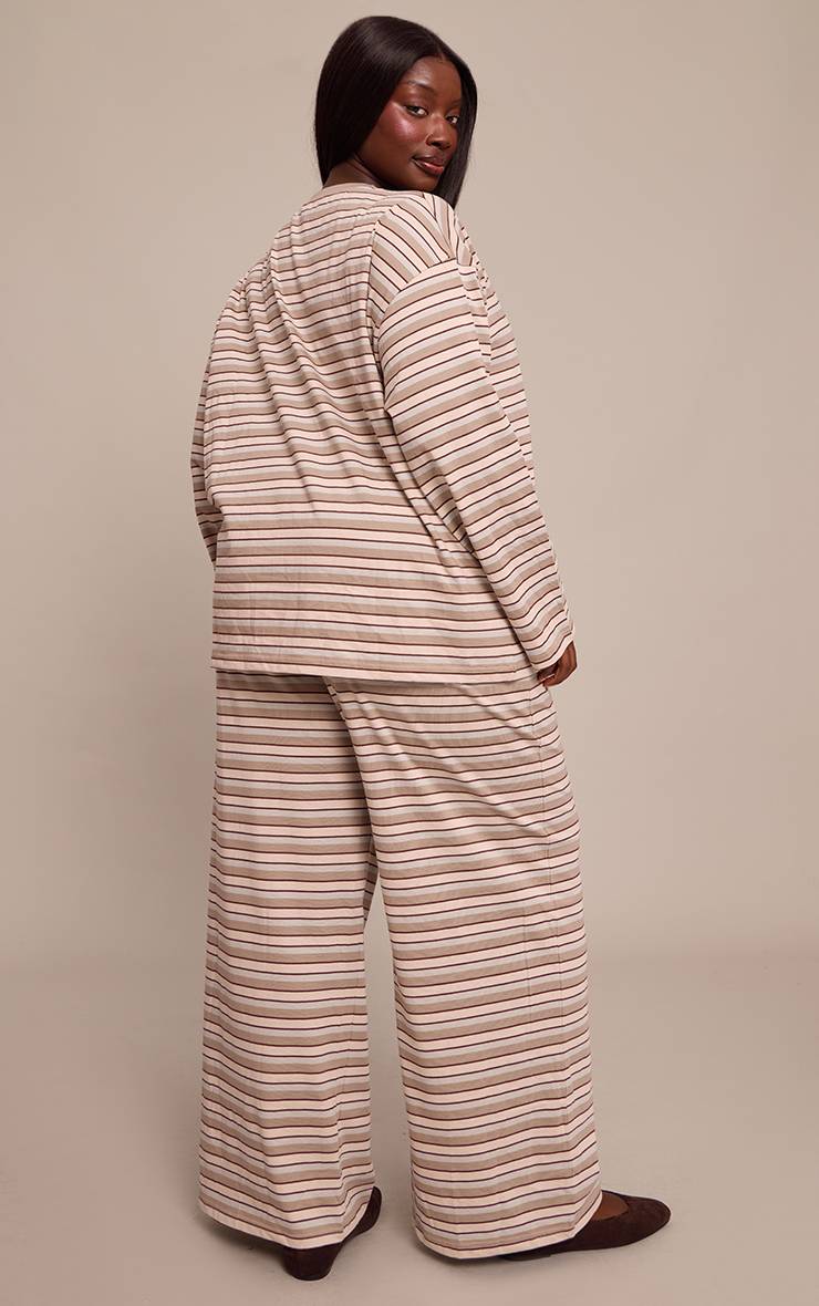 Chocolat Pantalon Large Rayé Grande Taille Avec Cordon De Serrage Ensemble Coordonné