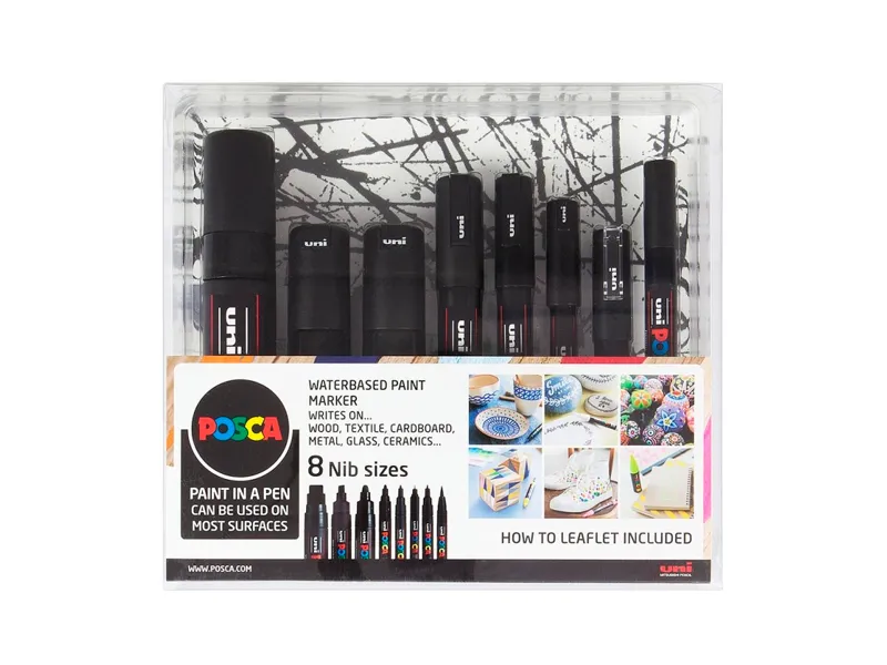 Paintmarker POSCA Black sæt - med 8 ass. størrelser