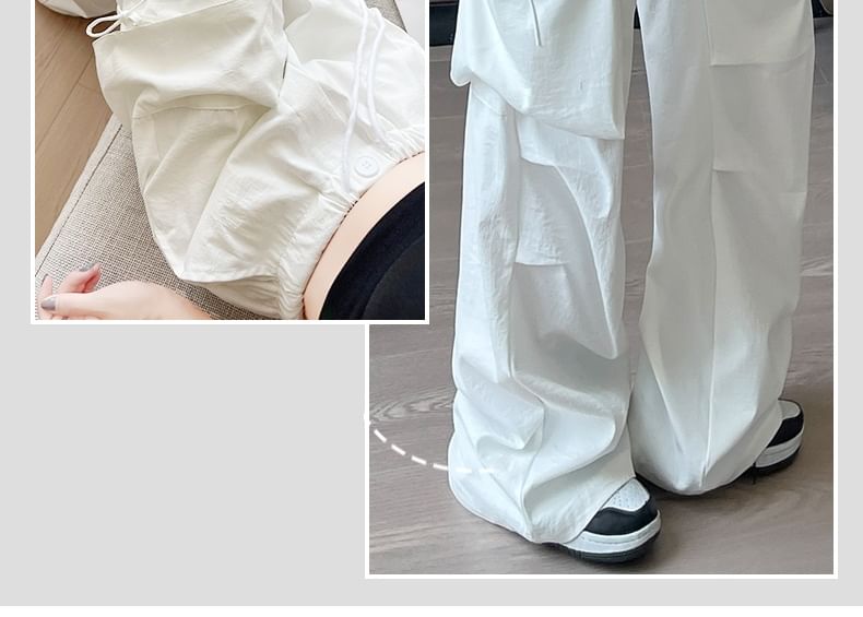 evanesce - Strikaccent Hoge Taille Effen Wijde Pijpen Parachute Cargo Joggingbroek