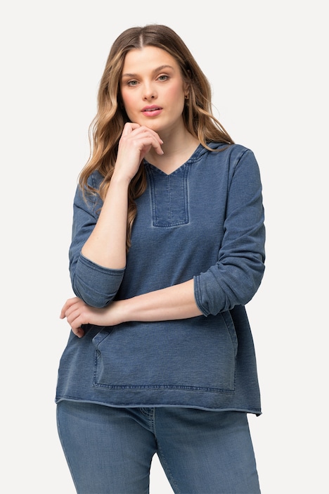 Hoodie, offenkantig, Kapuze, Langarm, Kängurutasche