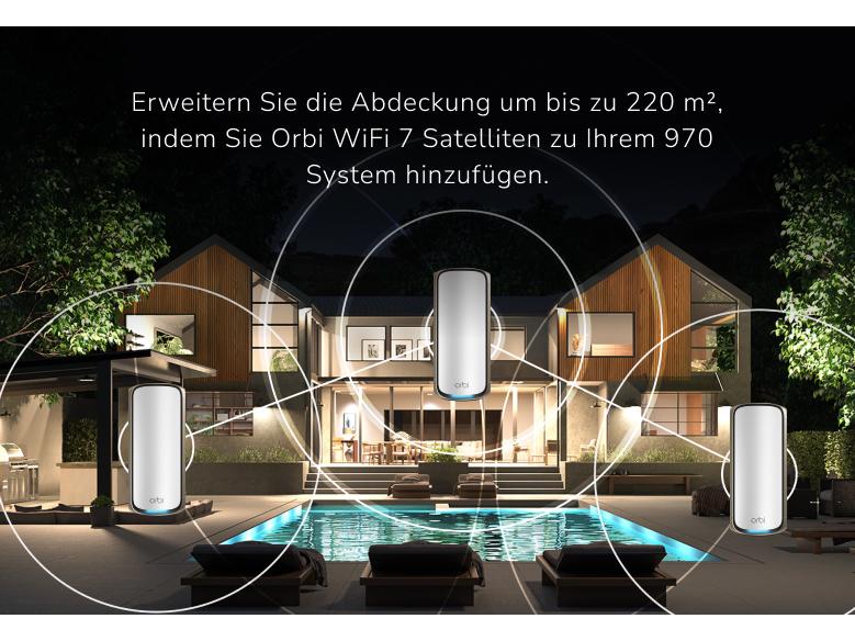 Netgear Mesh-Satellit Orbi 970 RBE970-100EUS Weiss Quad-Band WiFi 7 Mesh Add-on Satellite, 27Gbps