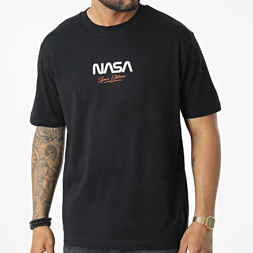 Tee Shirt Oversize Large Space Edition Noir Orange Fluo