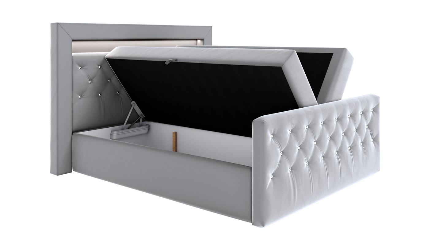 Boxspringbett mit LED-Beleuchtung, Topper und Nachttisch