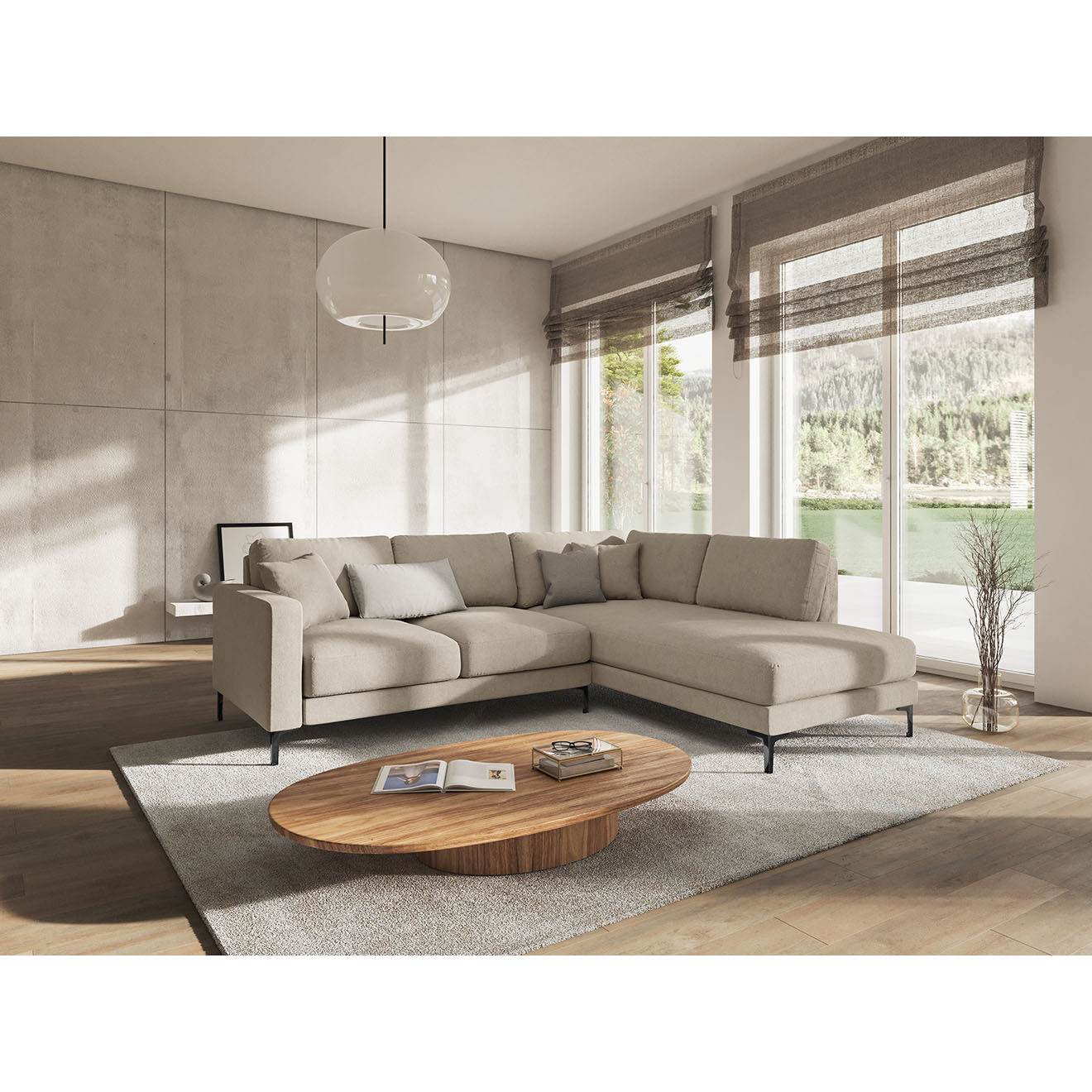 Mazzini Sofas Canapé d'angle Droit Venus 4 Places beige - 248x160x90 cm