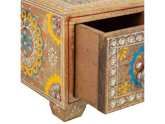 Boîte à bijoux en bois peint artisanal à 2 tiroirs marron 23x14x10h