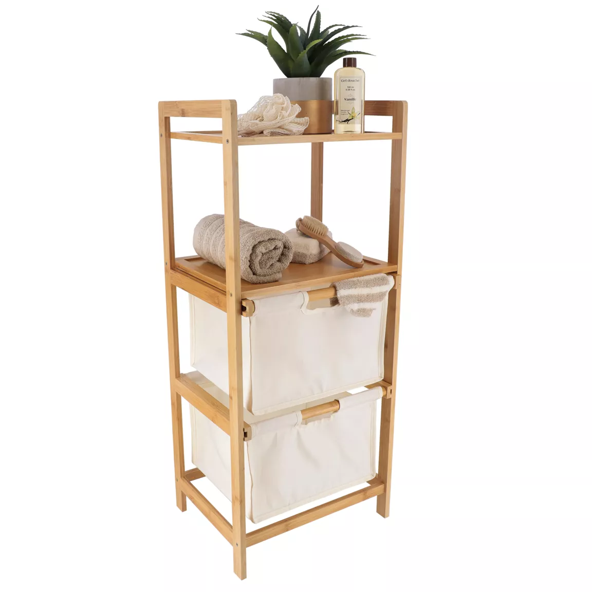 Etagère salle de bain avec paniers 3 niveaux (H90 cm) Purebamboo Ecru