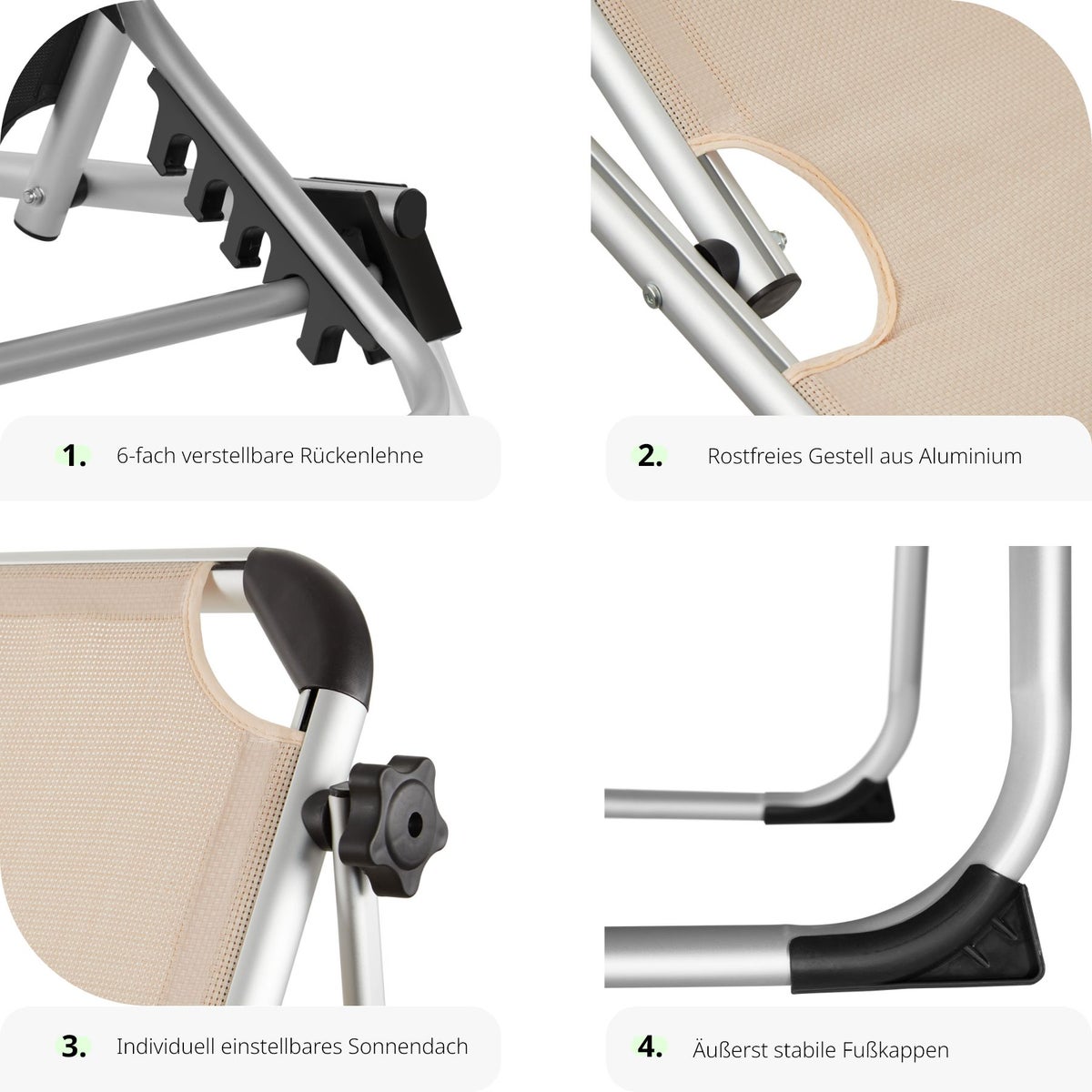 tectake Aurelie opvouwbare ligstoel 217 x 60,5 x 72 cm