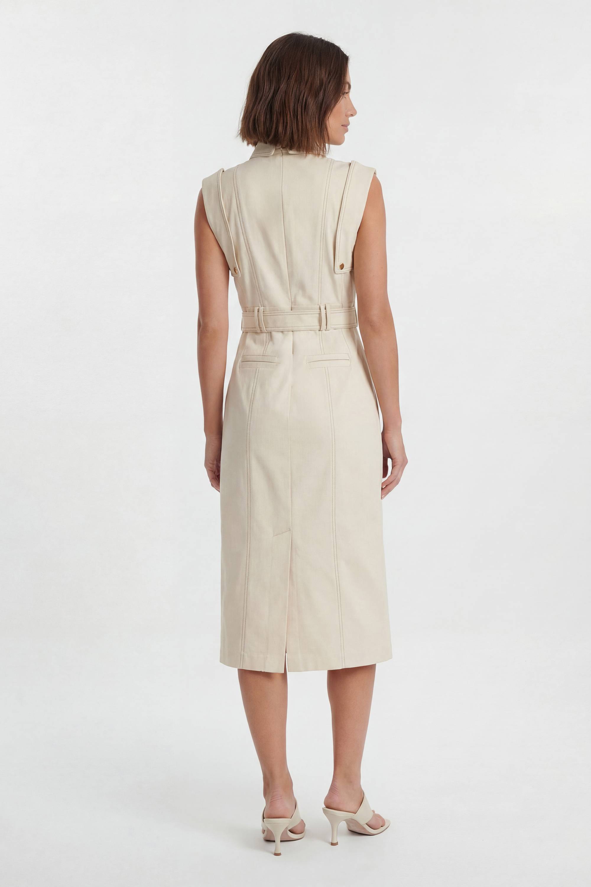 KarenMillen Robe Midi Cintrée Petite Taille Avec Ceinture Et Détails De Surpiqûres