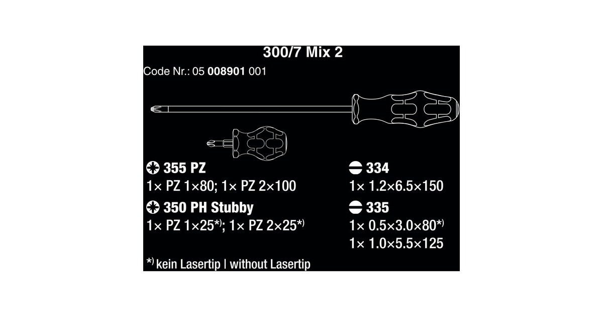Wera300/7 Mix 2 schroevendraaierset  (Zwart/groen, 7‑delig)