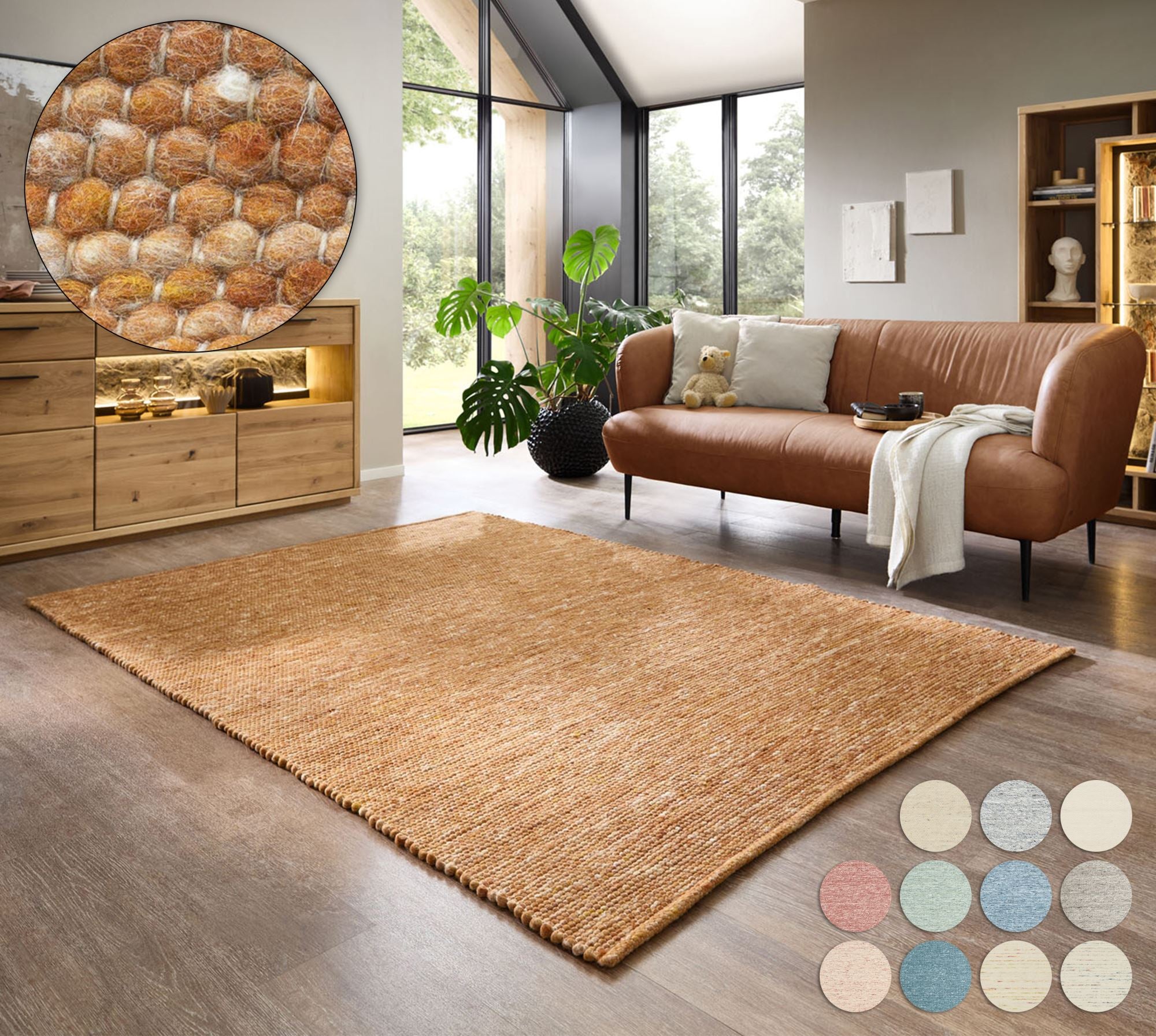 Theko Handgeweven wollen tapijt Alpen 120x180 cm - Terracotta