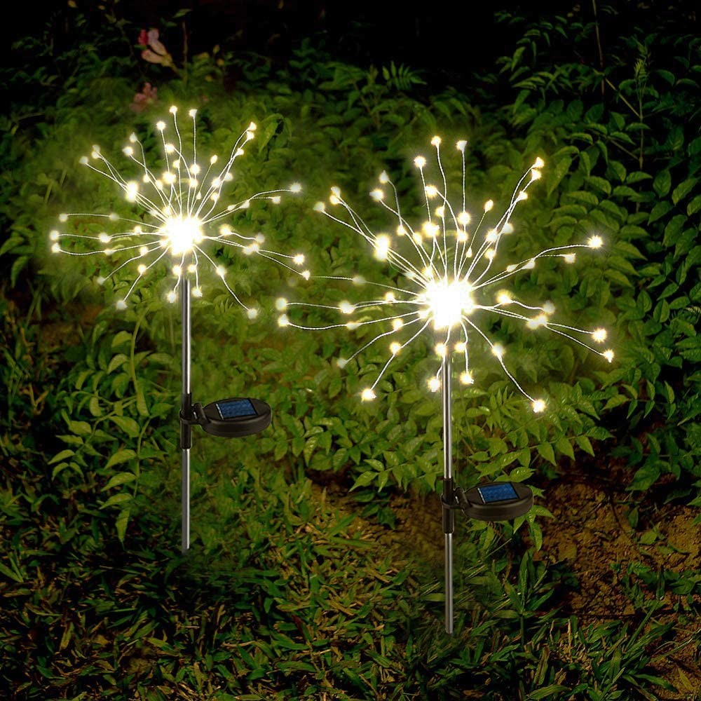 120 LED's Solar Lampe Outdoor Gartenleuchte Feuerwerk Rasen Beleuchtung Laterne Wasserfest (IP65) - Warmweiss