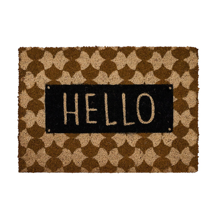 Tapis d'entrée en fibre de coco à motifs imprimé typographique marron et noir L.60 x l.40 x ep.1,5 cm