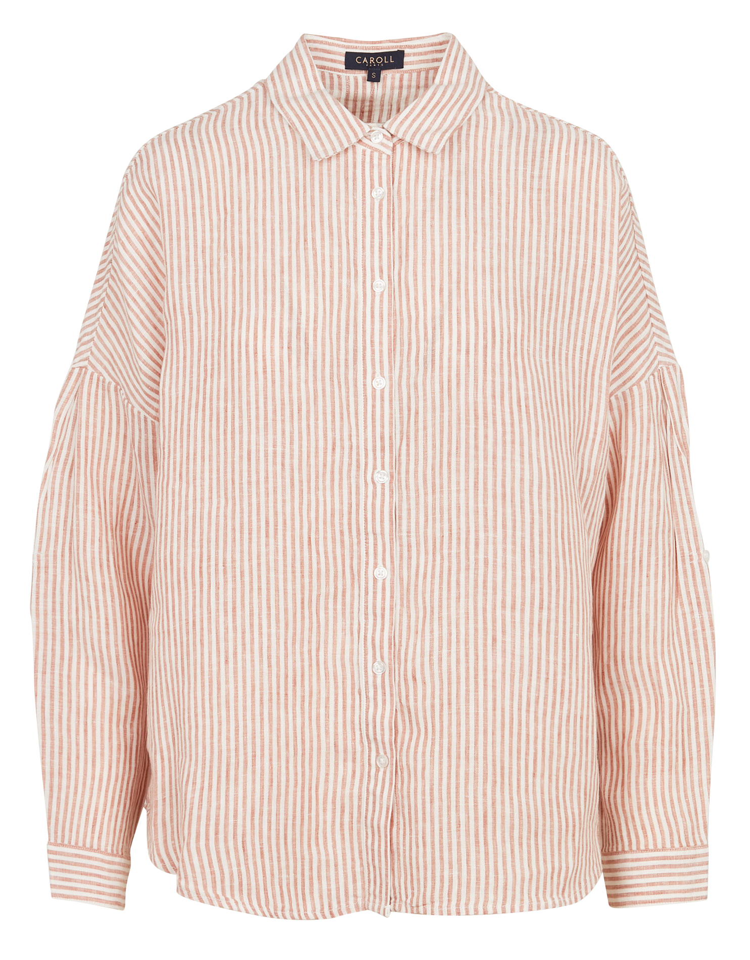 CLAUDE2 - Chemise col classique rayée en lin| Beige