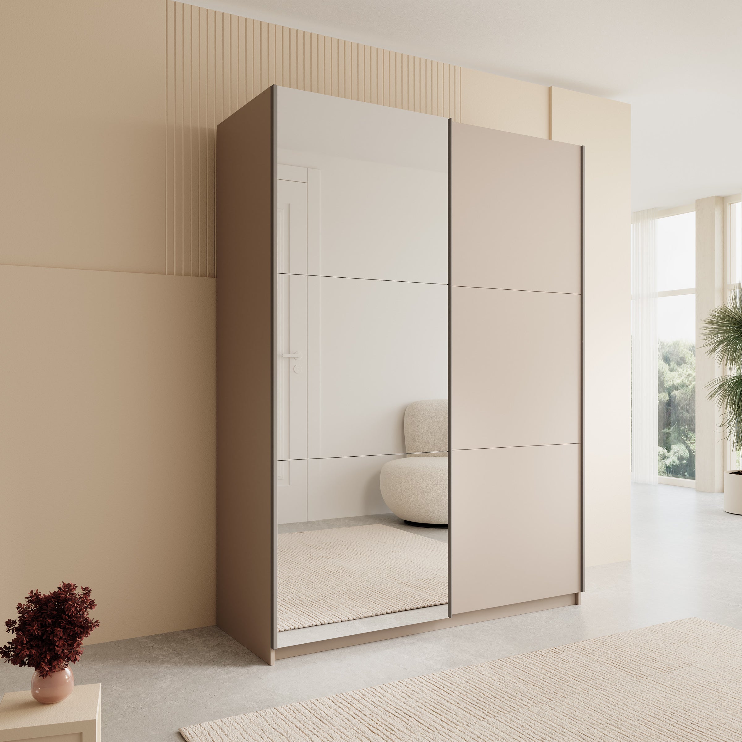 Andros - Kledingkast met schuifdeuren - Beige - 150x58x207 cm