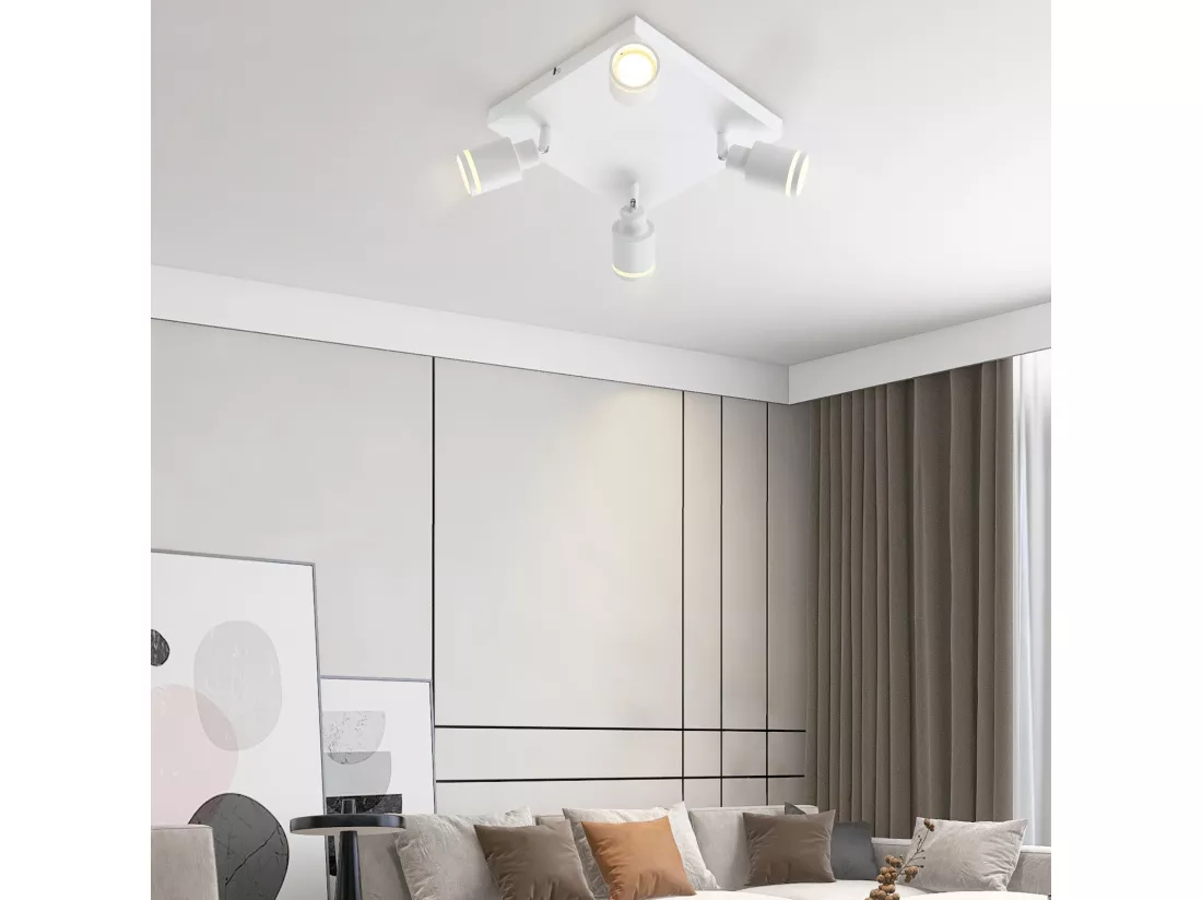 NETTLIFE Plafonnier LED 4 Spots de plafond : modèles carrés plafonnier Blanc Spot mural orientable GU10 intérieur métal, sans ampoule
