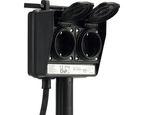 Tuinstopcontact met grondpen, 2-voudig, IP44, 1,5 m kabel, zwart, tot max. 3680 watt