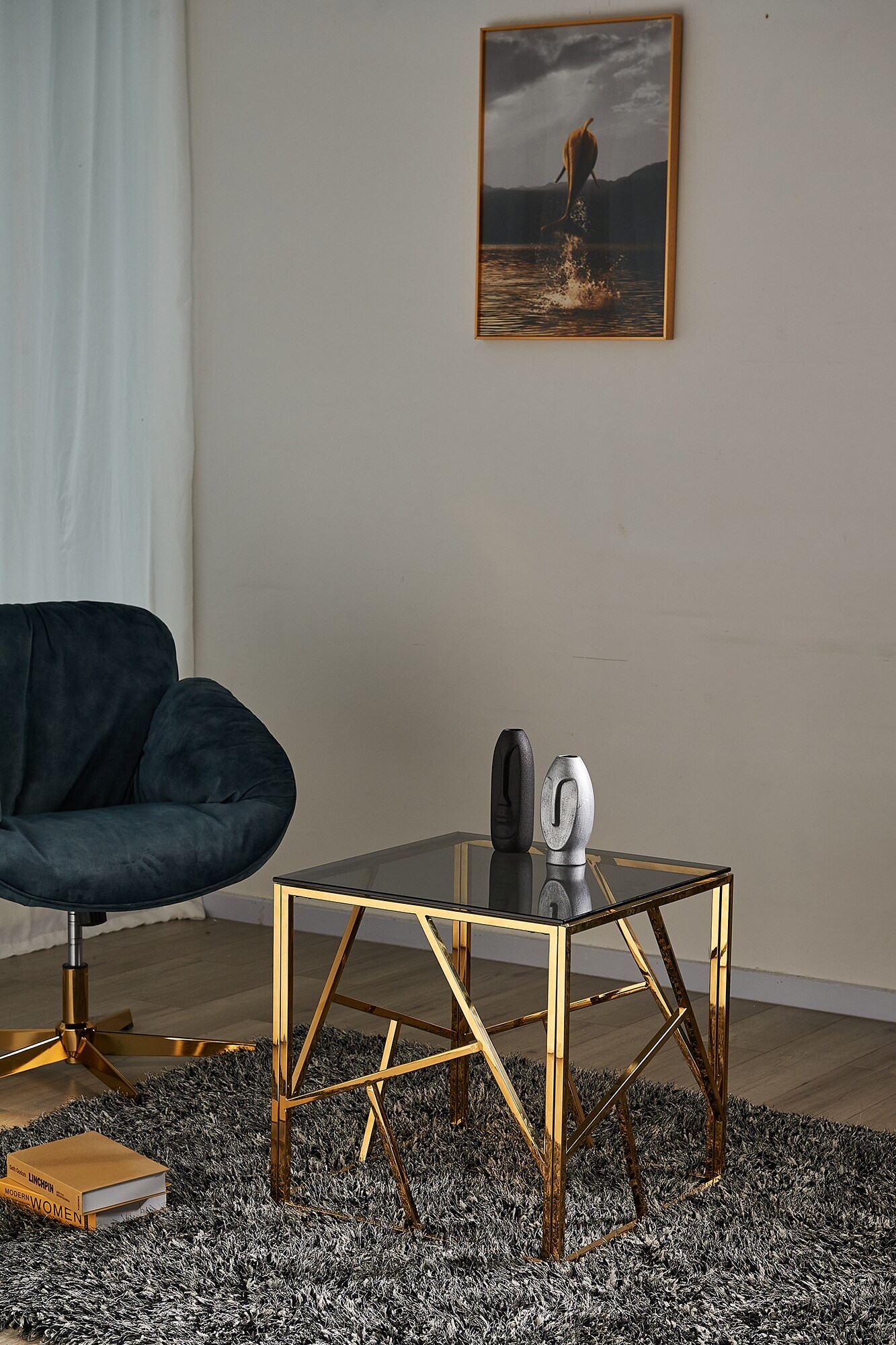 Beistelltisch Gold/Grau 55x55 cm Wohnzimmertisch Couchtisch Sofatisch Dekoration