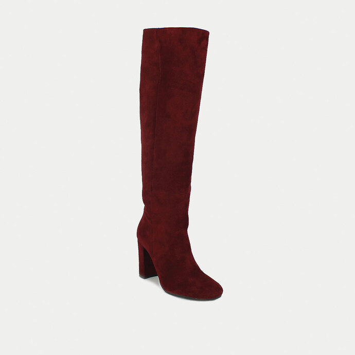 Bottes à talon large  en velours rouge