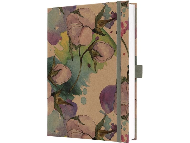 Jolie Notizbuch Pure Cottonflower, A5, Liniert Notizbuch mit Stiftschlaufe, Gummiband und Zeichenband