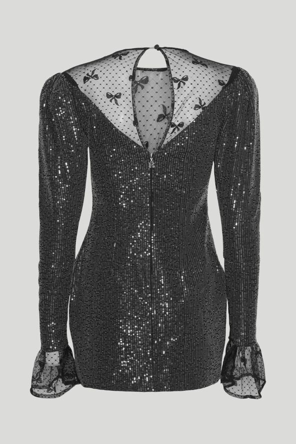 ROTATE Birger Christensen Twill Sequin Mini Dress Black