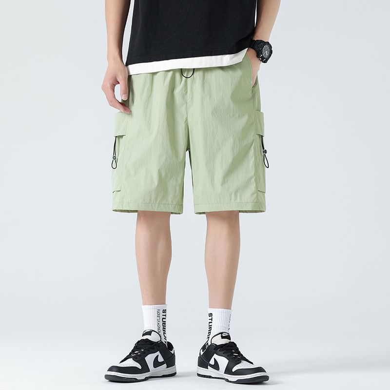 Lefitt - Mid Rise Plain Cargo Shorts