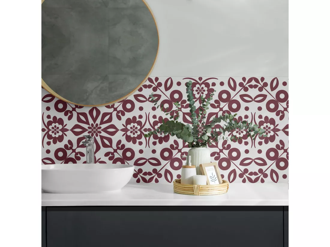 Panneaux muraux autocollants en vinyle imperméable - 4 x 50 x 50 cm - Motif floral avec des feuilles
