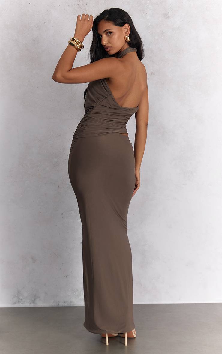 Deep Taupe Jupe Maxi Torsadée En Tissu Slinky Double