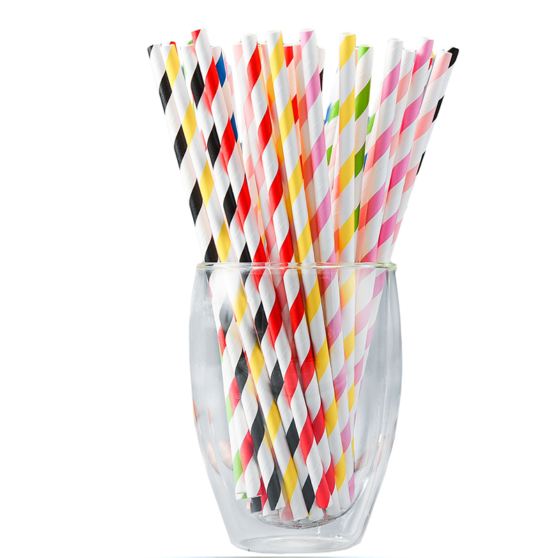 (25er Set) 20cm Papier Strohhalm Trinkhalm - Streifen (Bunt)